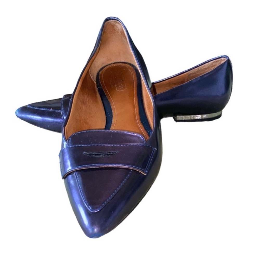 COACH Tabitha Mirror Metallic Blue Silver Leather Flats Penny Loafers - 7